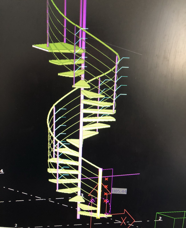 plan3D d'un escalier helioïdal realisé et posé par le groupe Pallay; Loire